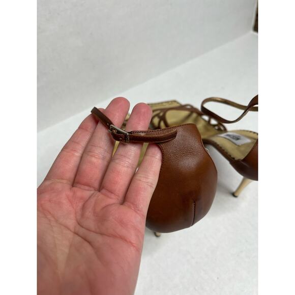 Moschino White Label Designer Brown Luxury Ankle Strap Open Square Toe Heels 9.5 - Picture 9 of 10